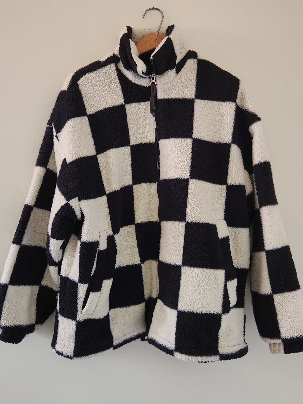 H&M Black & White Check Sherpa Puffer Jacket